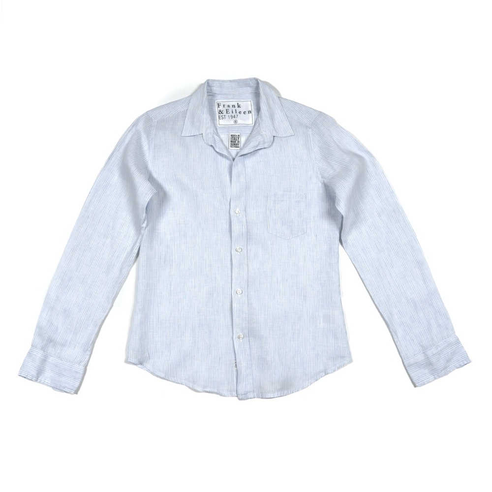 Frank & Eileen Barry 100% Linen Blouse Shirt Women's S - Blue/White Striped